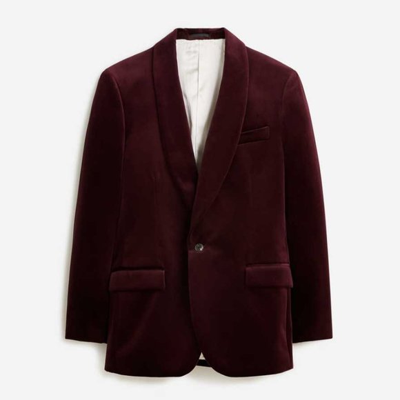 New men's J Crew Ludlow slim-fit shawl-collar tuxedo jacket in red velvet blazer - Picture 13 of 13